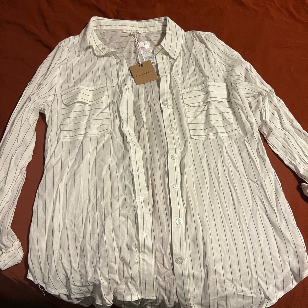 Blu Pepper Black and White Striped Shirt